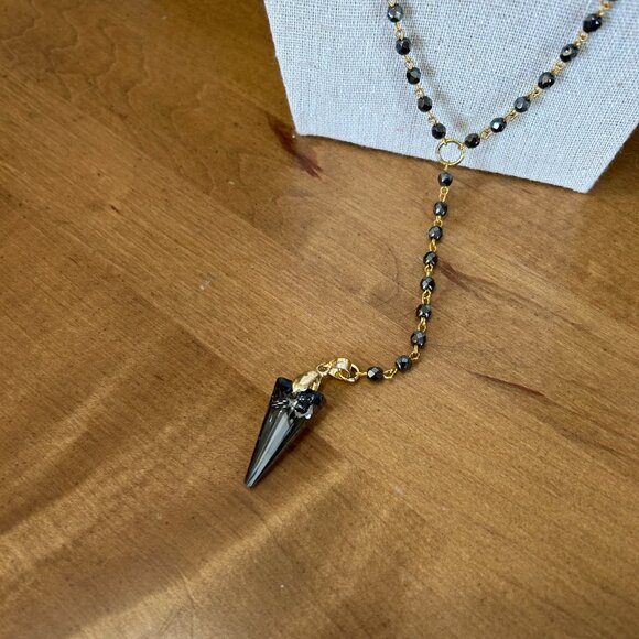 Gray & Gold Swarovski Beaded Lariat Necklace MSRP $68 Skinny by Jessica Elliot - Picture 2 of 6